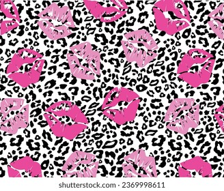 pink lips over animal background