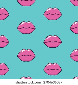 Pink lips pattern. Happy Valentine's Day. Vector illustration. Isolated background.