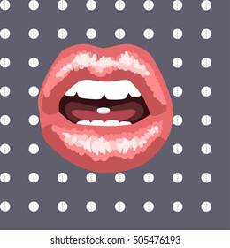 Pink lips with pill. Fashion geometric pattern. For teens