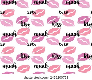 Pink lips print with kiss, xoxo, muah sayings