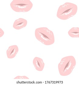 Los labios rosados se imprimen con brillo. El fondo del vector es transparente.