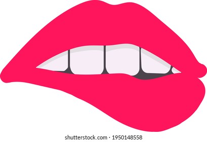 Rosa Lippen. Leichtes Beißen der Lippen. Bild für Vektorgrafiken. EPS