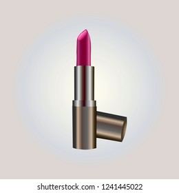 Pink lipstick. Beauty tools, cosmetics