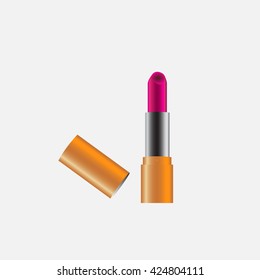 Pink lipstick with copper case cover icon beauty salon cosmetics,vector illustration