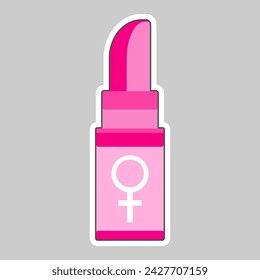 Pink lipstick element of cosmetics and beauty. Female symbol isolated on gray background