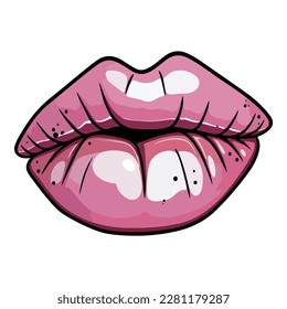 Pink Lipstick Flat Icon Isolated On White Background
