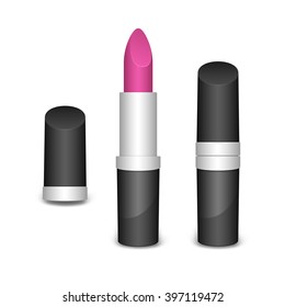 Pink Lipstick. Open and the Closed Lipstick on a White Background. EPS-10.