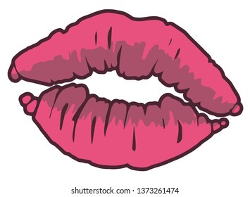 Pink lipstick print with bold outlines vector cartoon illustration