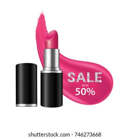 Pink lipstick for promotion sale vector illustration