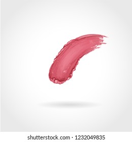 Pink lipstick smear, curvy smudged. Makeup sample, use for advertising flyer, banner, brochure and booklet. Vector make up beauty illustration