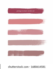 Pink lipstick strokes line art brush paint texture set isolated vector background. 