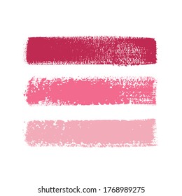 Pink lipstick strokes line art brush paint texture set isolated vector background. 