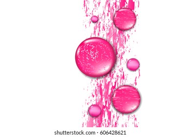 Pink lipstick texture, damaged cosmetic, flat lay. Top view on rosy lip gloss slices and smear on white background. Variety of rose shades of rouge. Femininity, makeup, beauty concept