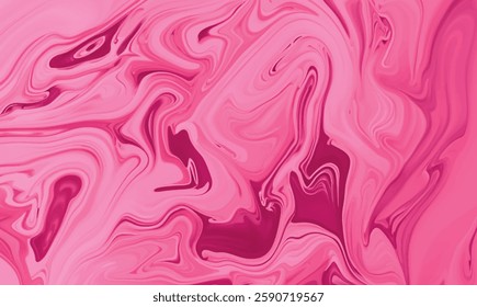 Pink liquid background. Beautiful abstraction of liquid paints in slow blending flow mixing together gently. Creative abstract mixed pink color painting with marble liquid effect panorama. Vector.