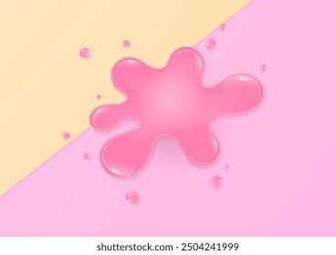 Pink liquid bubble splashing on a light pink and yellow background with copy space. 