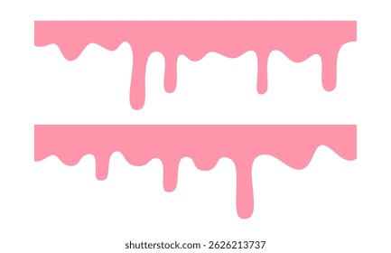 Borda de chocolate líquido rosa. Derretimento de sorvete, tinta colorida, gotas de gelo fluindo para baixo, Sorvete líquido doce