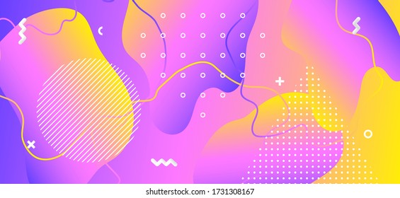 Rosa Liquid Concept. Dekoration der Sommermonate. Abstrakter Vector Placard. Gelbes Fließbanner. Fashion Liquid Design. Purple Digital Background. Abstrakte Vector Website. Flüssiges Poster.