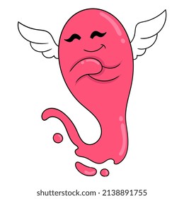 Pink liquid creature with wings ready to grant wishes, vector illustration art. doodle icon image kawaii.