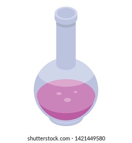 Pink liquid flask icon. Isometric of pink liquid flask vector icon for web design isolated on white background