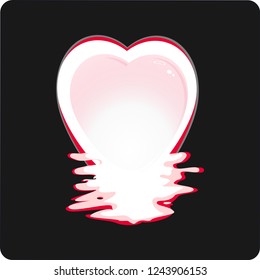 Pink Liquid heart, melting and water reflection, black background, love concept and mystery of Valentine's Day heart.