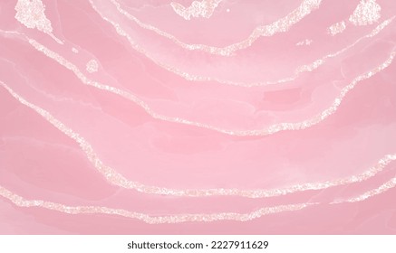 Pink liquid marble design abstract painting background. Abstract rose liquid marble or watercolor background with glitter foil stripes. Pastel marbled alcohol ink for wedding invitation. Vector EPS10.