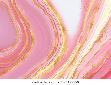 pink liquid marble effect background with gold foil elements