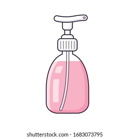 Pink liquid soap bottle dispenser or hand sanitizer gel isolated