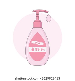 Pink Liquid Soap Dispenser, Antibacterial Hand Wash Gel, Vector Illustration.