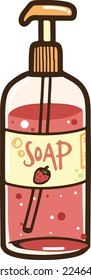 Pink Liquid Soap With Strawberry Scent Vector Illustration Cute Style