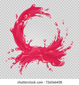 Pink liquid splash. Juice frame. Transparent water. Vector illustration. 