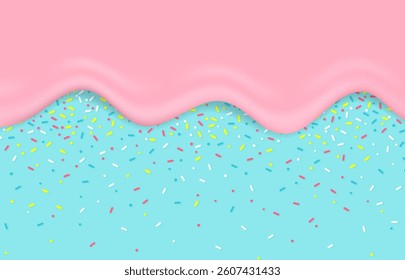 Pink liquid or strawberry sauce melting on a blue background