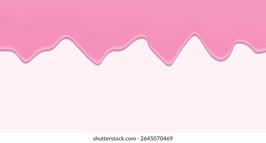 Borda de substância líquida rosa isolada sobre fundo branco. Ilustração realista de vetor de gelado derretendo, 3d cor tinta splash, doce gelo gotas fluindo para baixo bolo de sobremesa, unha polonês textura
