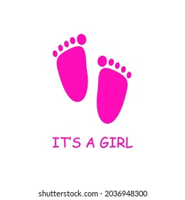 Pink Little Baby Feet Vector Card. Hand Drawn Baby Shower Illustration. Pink Baby Girl Footprints on a White Backround.Sweet Pink Little Heart on a White. Lovely Nursery Art. Vector Design.