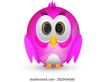 pink little bird with big eye isolated
