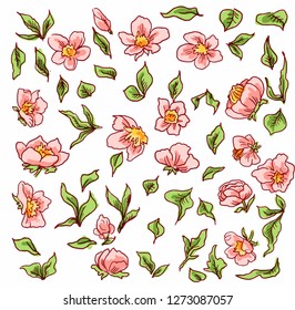 Pink little flowers, suitable for stickers or pattern for wallpaper or kraft or wrapping paper