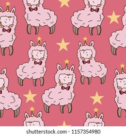 Pink llama seamless pattern design. Llama vector.