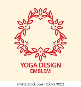 Pink logo design template. Triangular shape made with flowers and lines. Emblem for yoga class, natural and organic cosmetic product and packaging. Vector Illustration