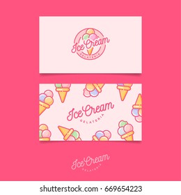 Pink Logo Ice Cream. Italian Ice Cream Emblem. Logo And Pattern. Identity. Business Card.