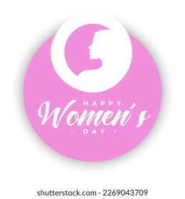 pink logo with a woman's face and a white background that says'women's day '