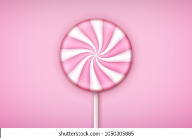 Pink Lolipop candy on pastel pink background. Vector Illustration.