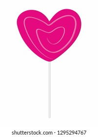 Pink lollipop candy in a heart shape