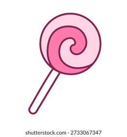 Pink Lollipop Candy Icon in Flat Line Style, Sweet Dessert Illustration Isolated on White Background, Cute Candy Symbol for Valentine’s Day, Sticker, Branding and Social Media Graphics.
