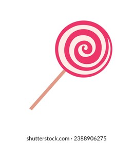 Pink lollipop flat illustration vector in cartoon style. Children's favorite candy. Summer vacation. Summer time concept. Candy icon. Children's favorite food. Childhood.