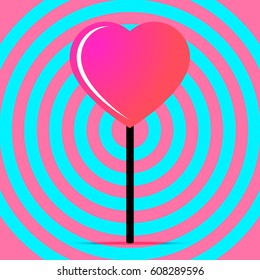 Pink lollipop in the form of heart. Lollipop vector illustration.