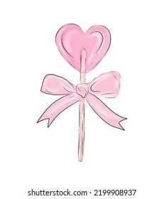 pink lollipop heart isolated on white background illustration