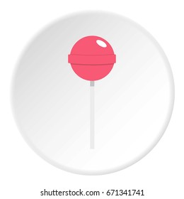 Pink lollipop icon in flat circle isolated vector illustration for web