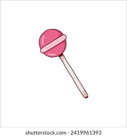 Pink Lollipop Illustration on a White Background Emphasizing Simplicity and Sweetness