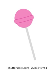 Pink lollipop. Round sweet candy on a stick. Vector illustration isolated on white background in flat style.