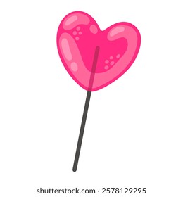 Pink lollipop in the shape of a heart. Sweet candy, caramel. Cute simple illustration for valentine's day card, white background.	