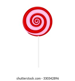 Pink lollipop, spiral candy - vector illustration